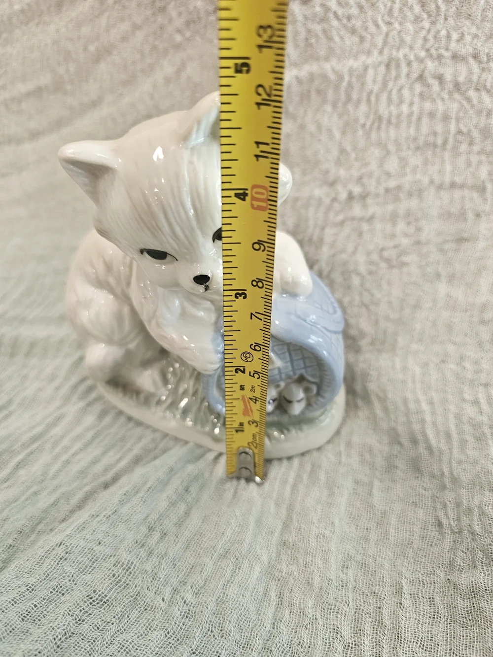 Vintage Artmark Mid-century Porcelain Cat Figurine with Mice Basket